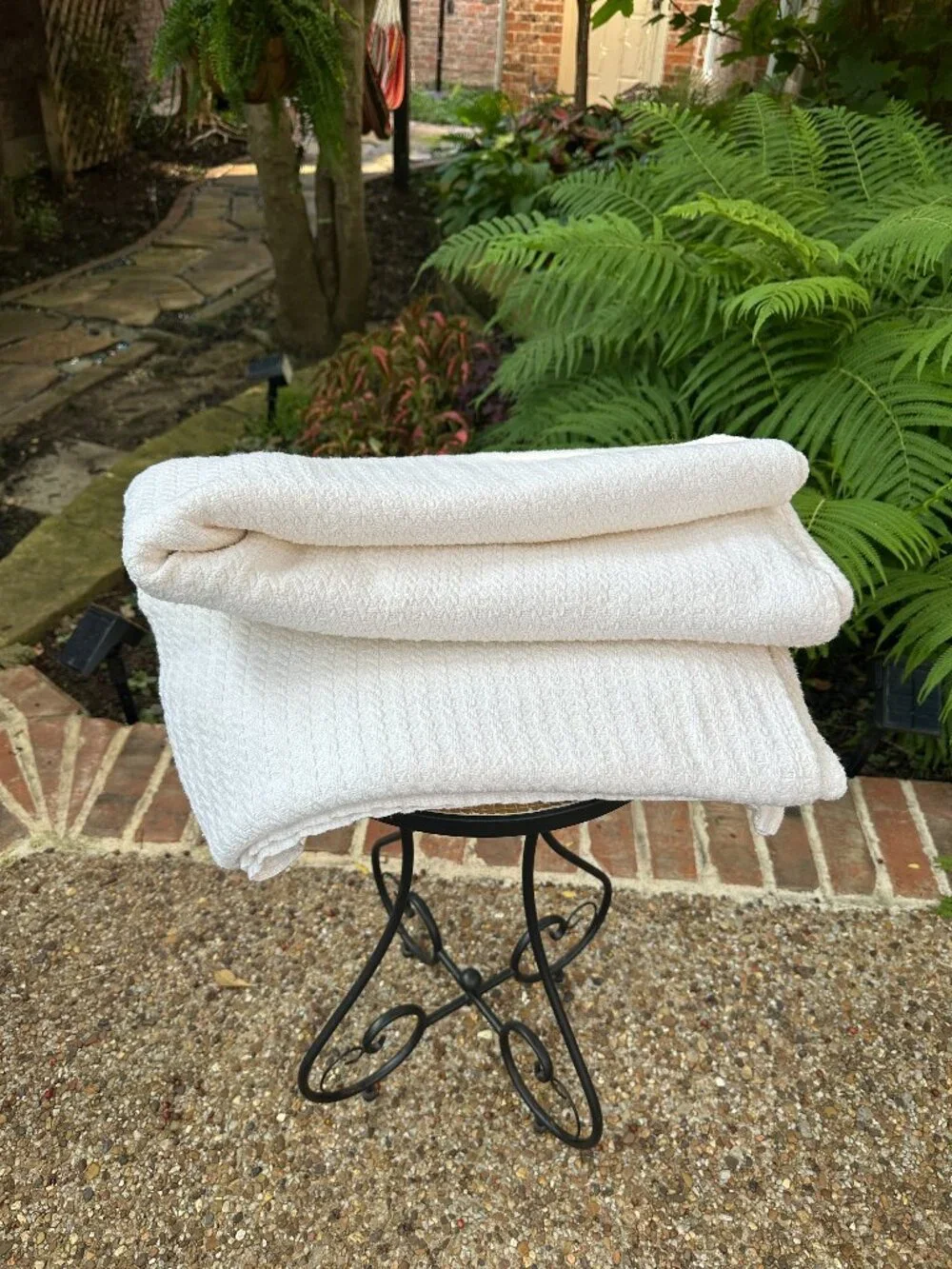 VTG Lauren Ralph Lauren Classic Off-white Cotton Herringbone Blanket Full/Queen
